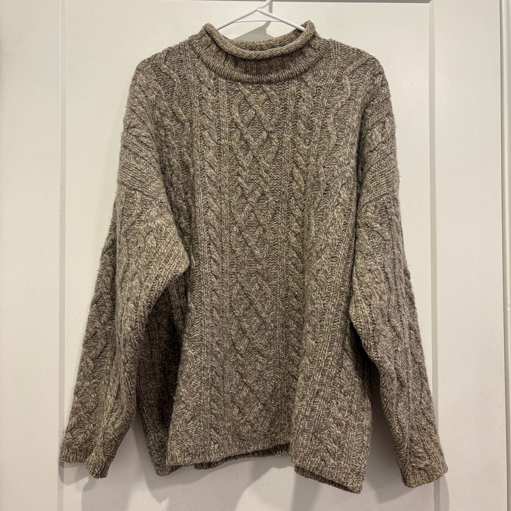 Vintage 90s Abercrombie & Fitch Shetland Wool Fisherman Cable Knit Sweater Men L